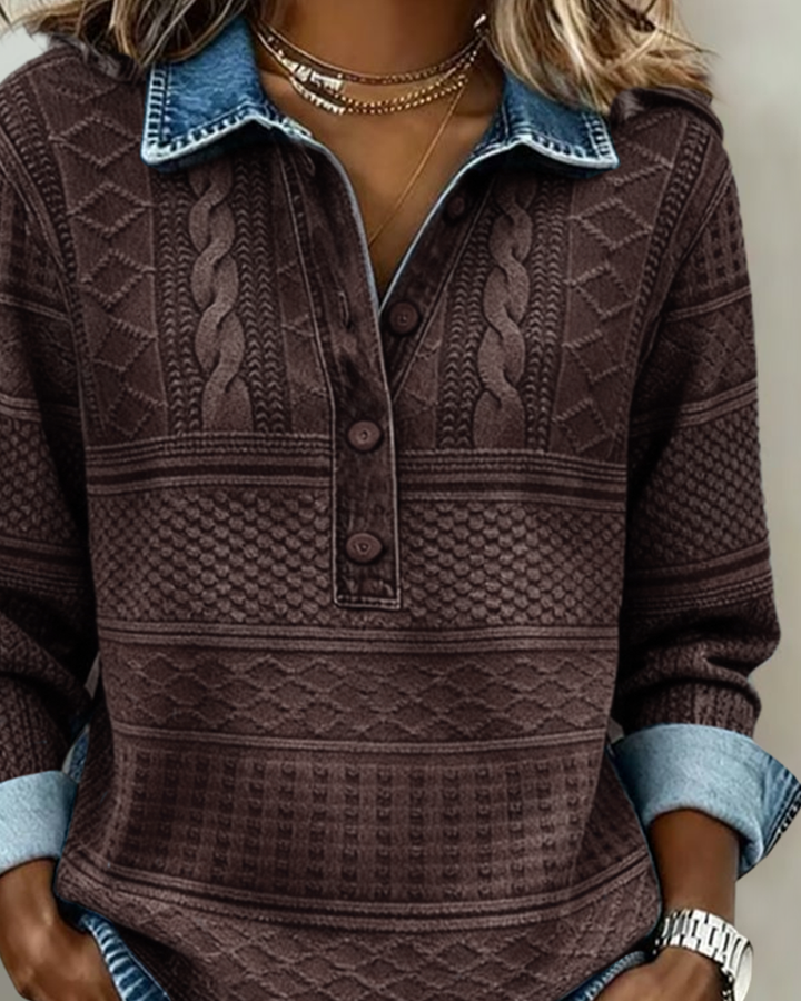 Faye | Women's Half-Button Collared Knit Sweatshirt