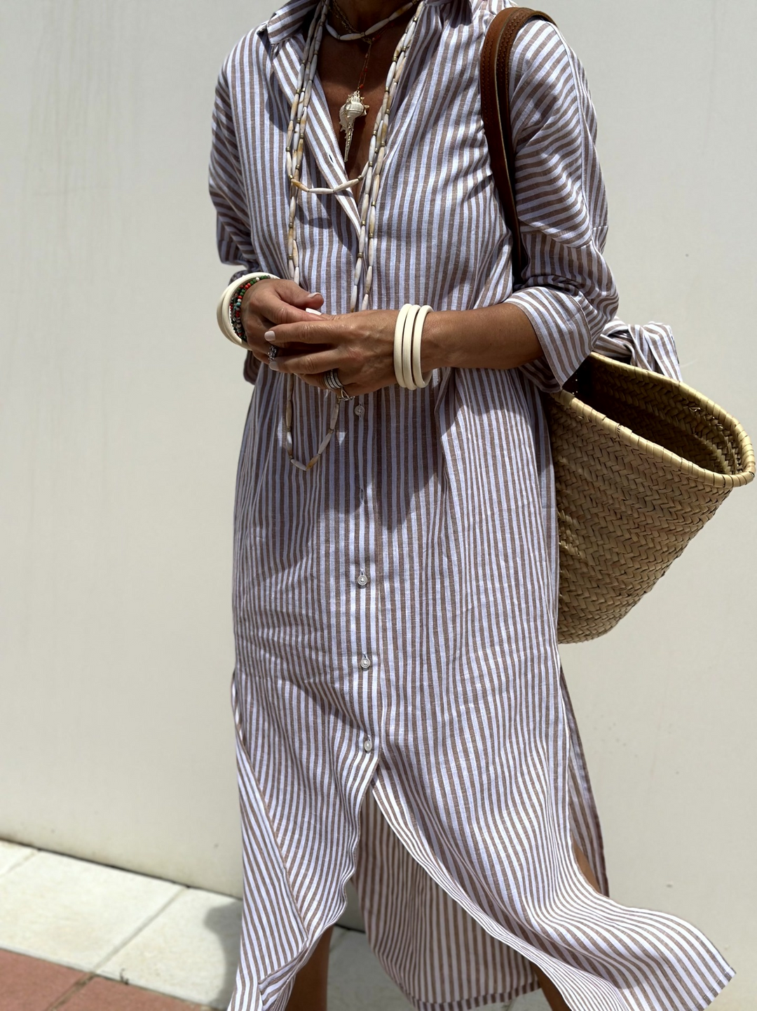 AZENITH - STRIPED CASUAL LACE-UP DRESS