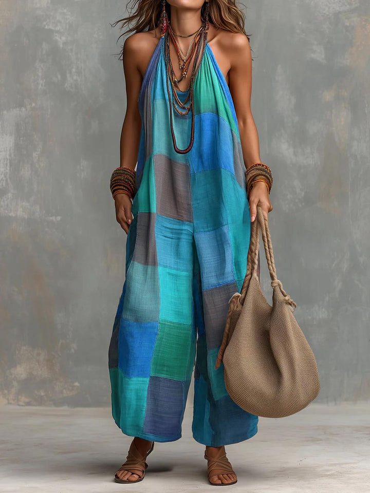 Women's Patchwork Halter Jumpsuit