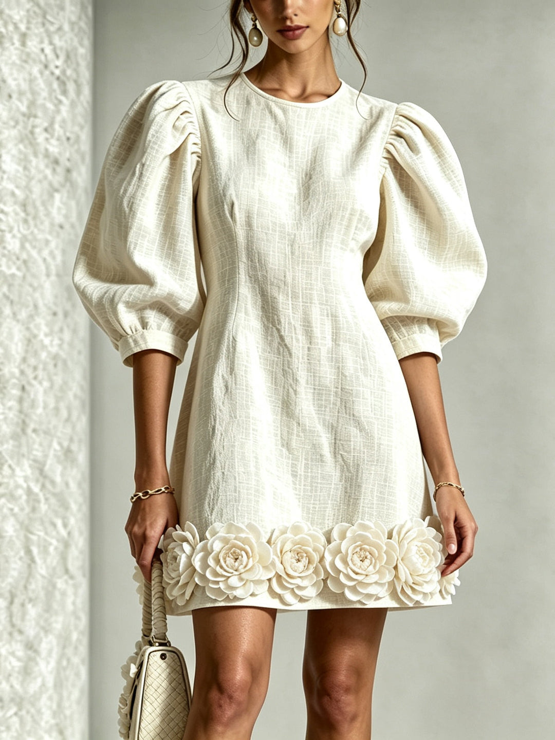 Idalia | Women's Floral-Hem Puff-Sleeve Mini Dress