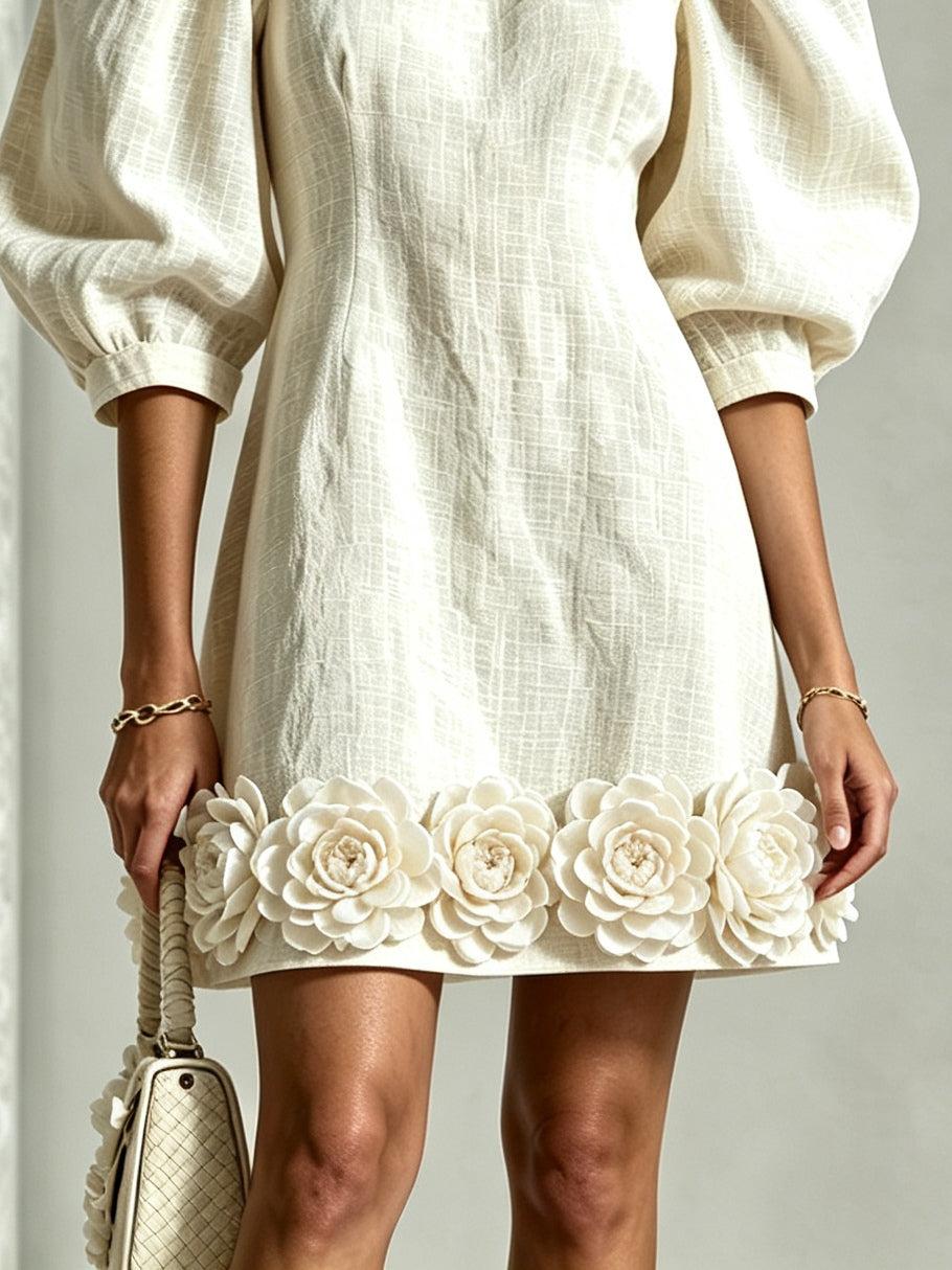 Idalia | Women's Floral-Hem Puff-Sleeve Mini Dress
