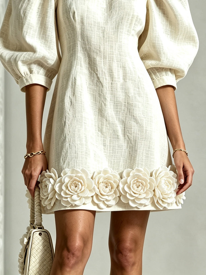 Idalia | Women's Floral-Hem Puff-Sleeve Mini Dress