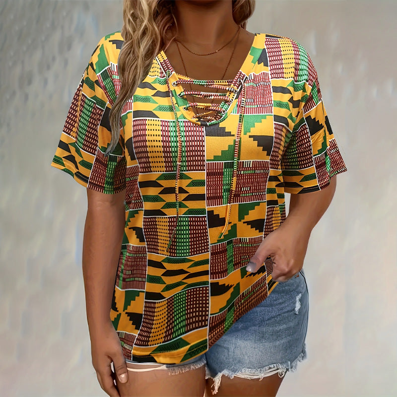 Women's Loose Tie-Dye Top with Tie