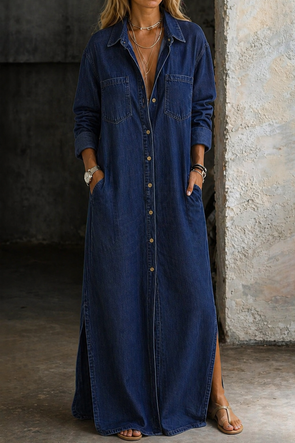 Women's Denim Button Down Dress