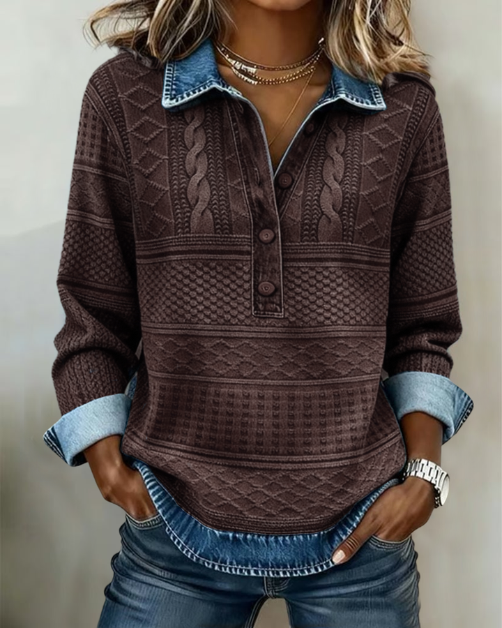 Faye | Women's Half-Button Collared Knit Sweatshirt
