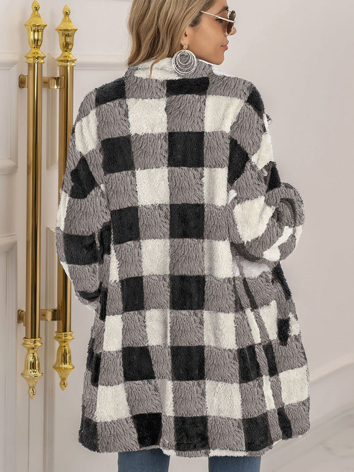 Women's plush plaid cardigan