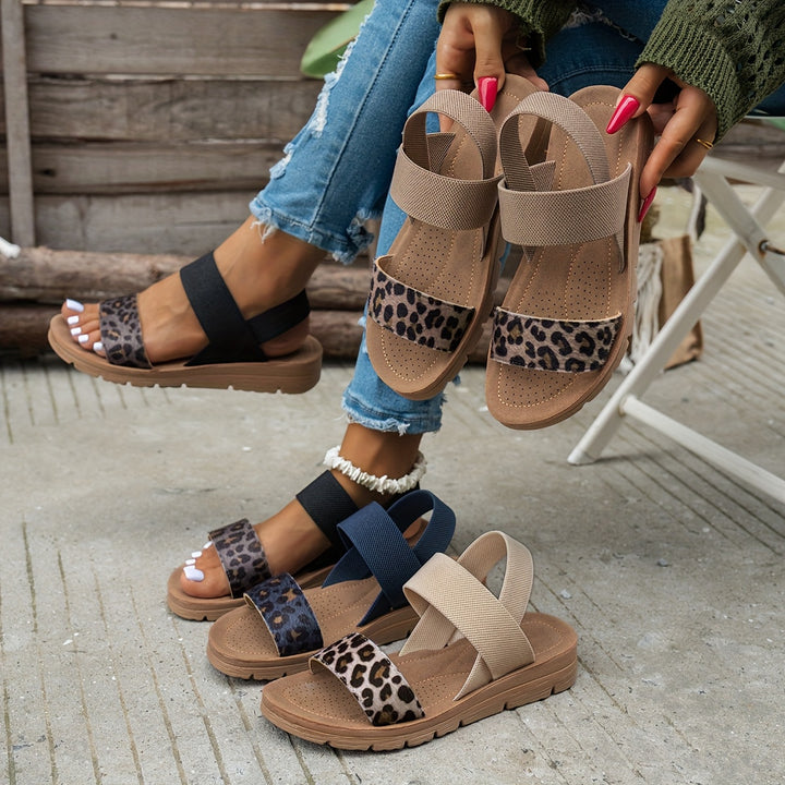 Women's Leopard Print Patchwork Flat Sandals