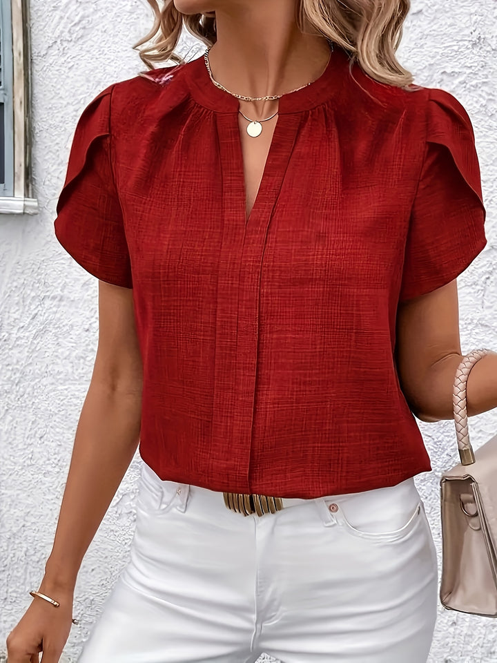 Women's Petal Sleeve Notched V-Neck Blouse