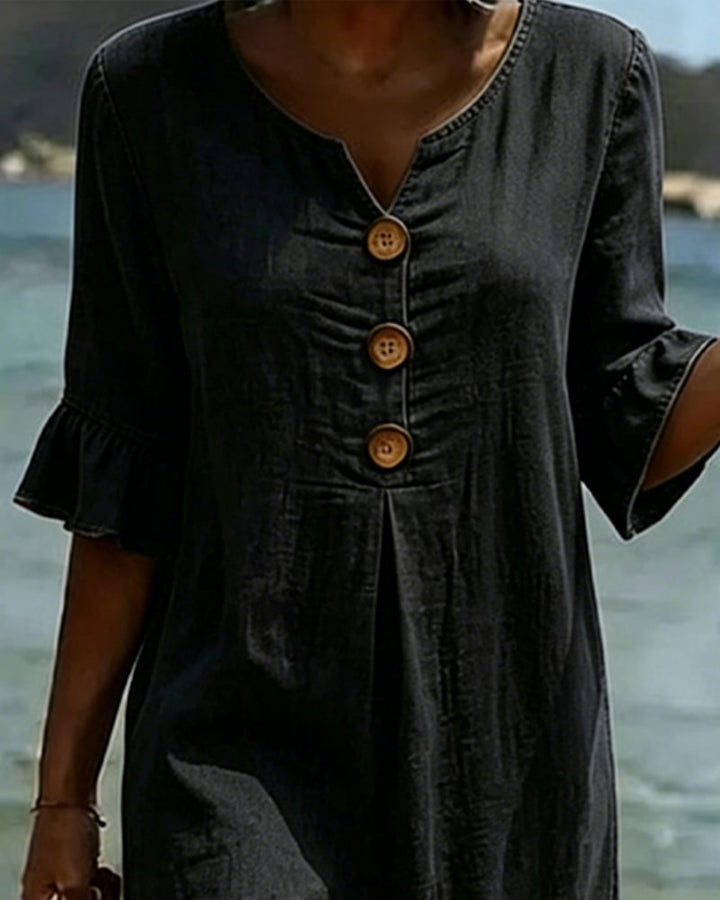 Aislinn | Denim Ruffle Sleeve A-Line Dress