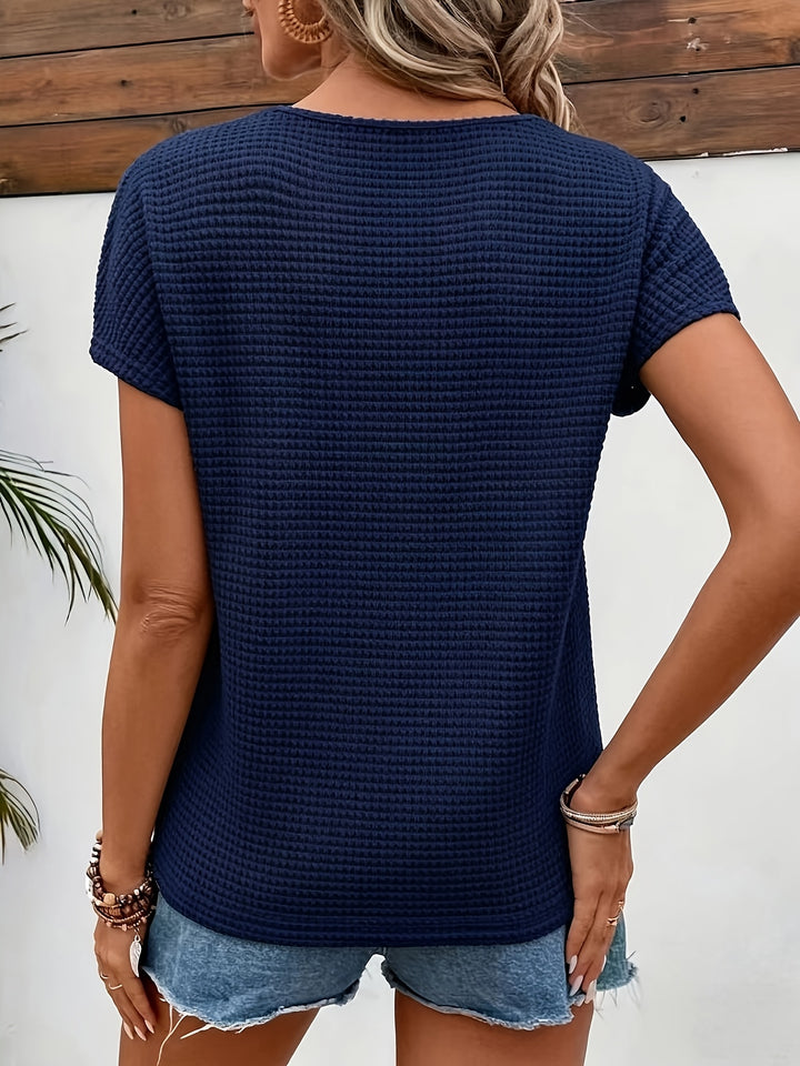 Women's Lace-paneled Waffle Short-sleeve T-shirt