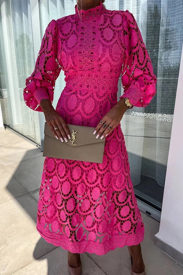 Francisca | Lace Lantern Sleeve Party Midi Dress