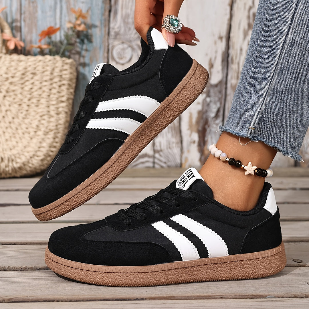 Women's Lace-Up Striped Outdoor Hiking Sneakers