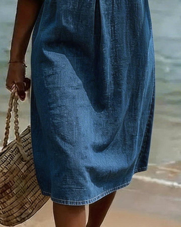 Aislinn | Denim Ruffle Sleeve A-Line Dress