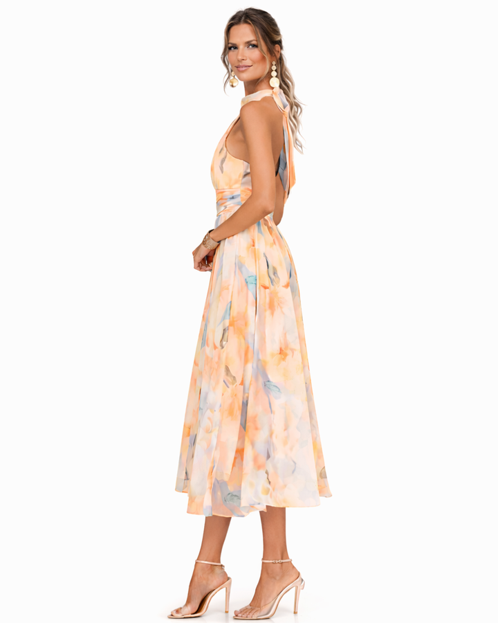 Aurora | Dress with Halter Neck and Watercolor Print