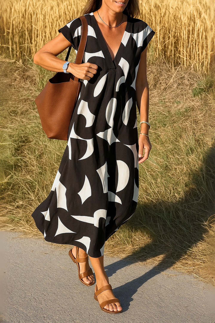 Ellen™ | Printed Dress with V-Neck