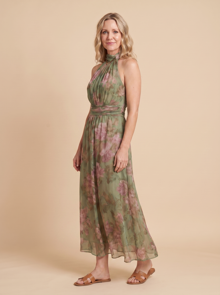 Margaret™ | Elegant Floral Chiffon Halter Maxi Dress