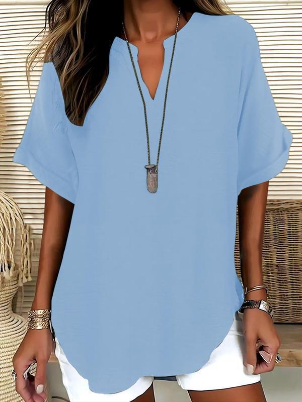 Xalina - Soft-Touch Notched-Neck Blouse