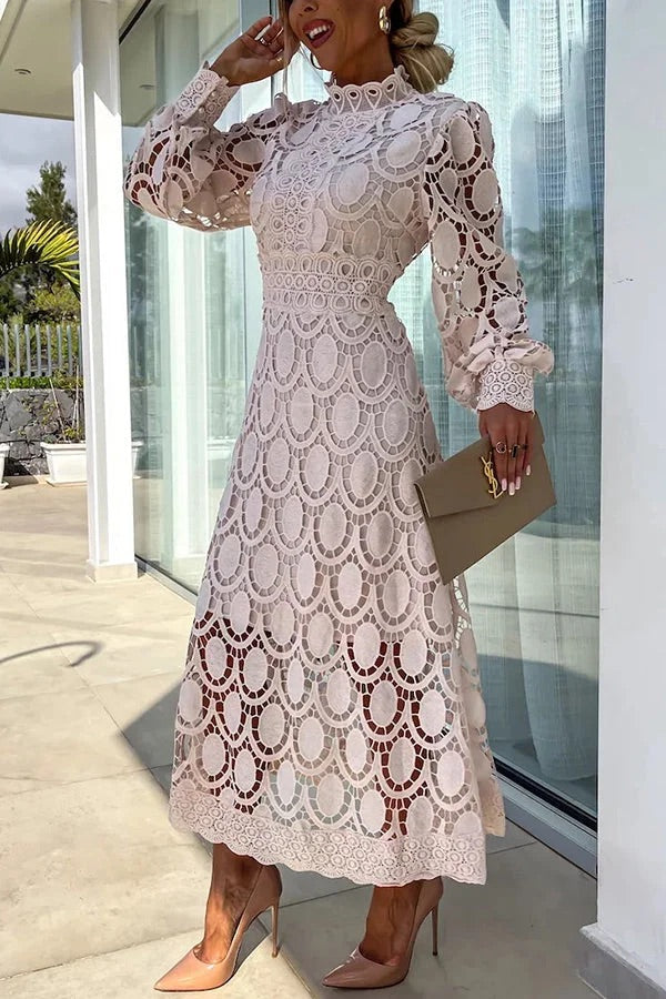 Francisca | Lace Lantern Sleeve Party Midi Dress