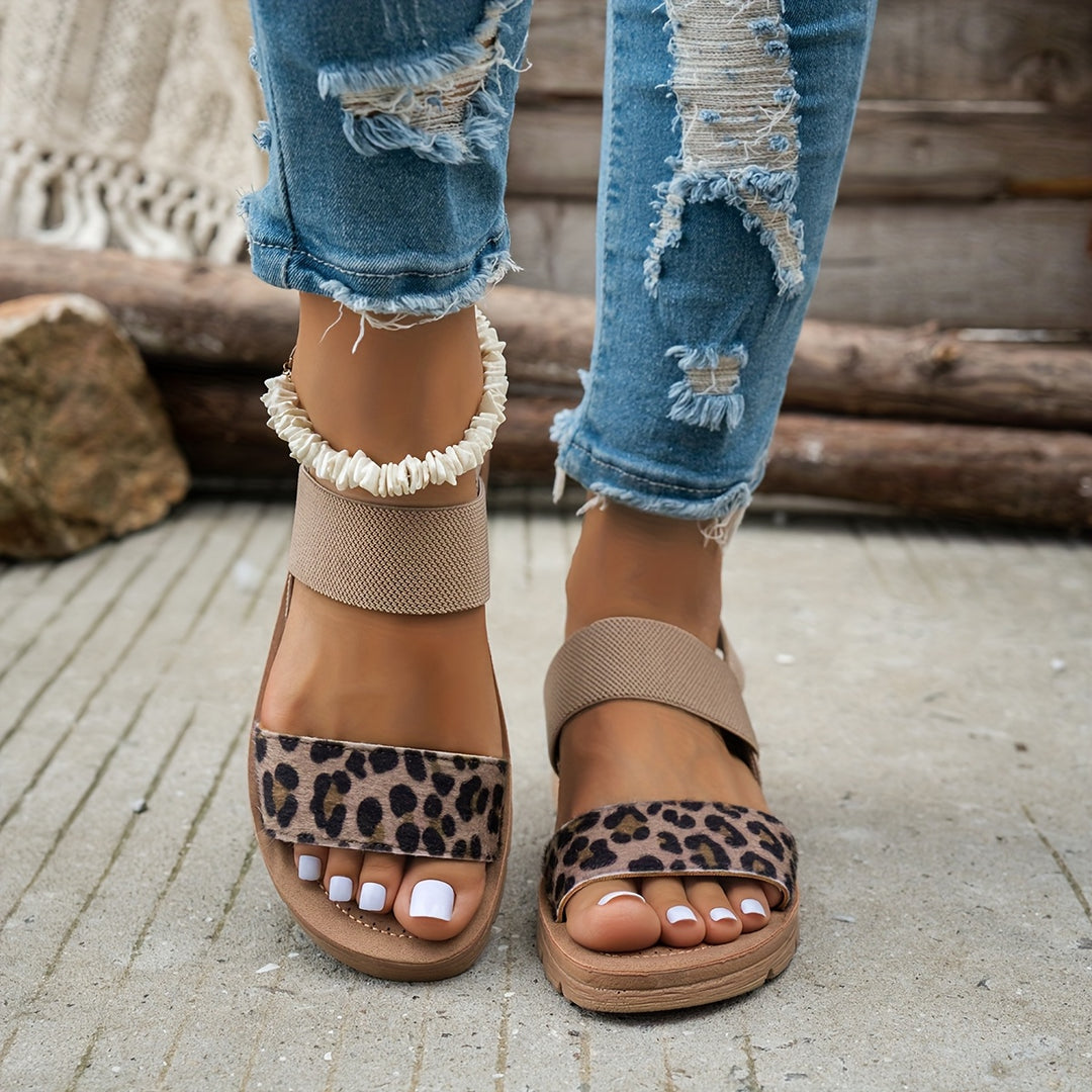Women's Leopard Print Patchwork Flat Sandals
