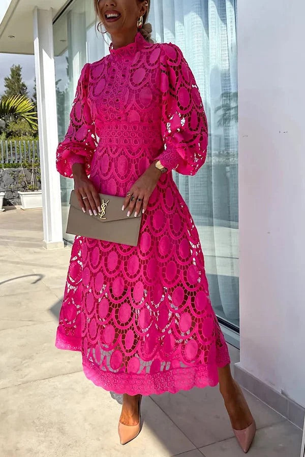 Francisca | Lace Lantern Sleeve Party Midi Dress