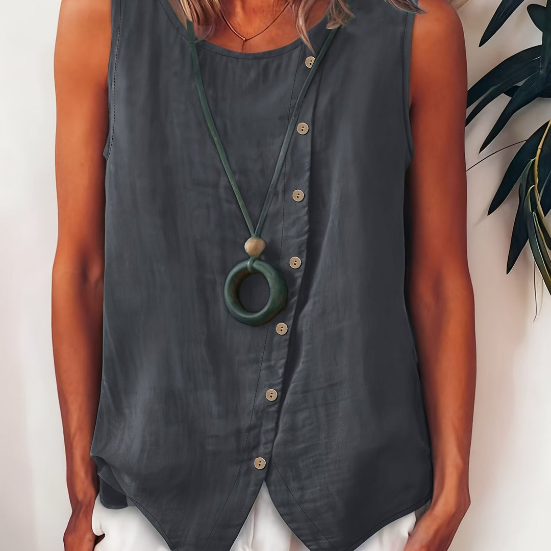 Women's Sleeveless Button-Down Sleeveless Vest Top