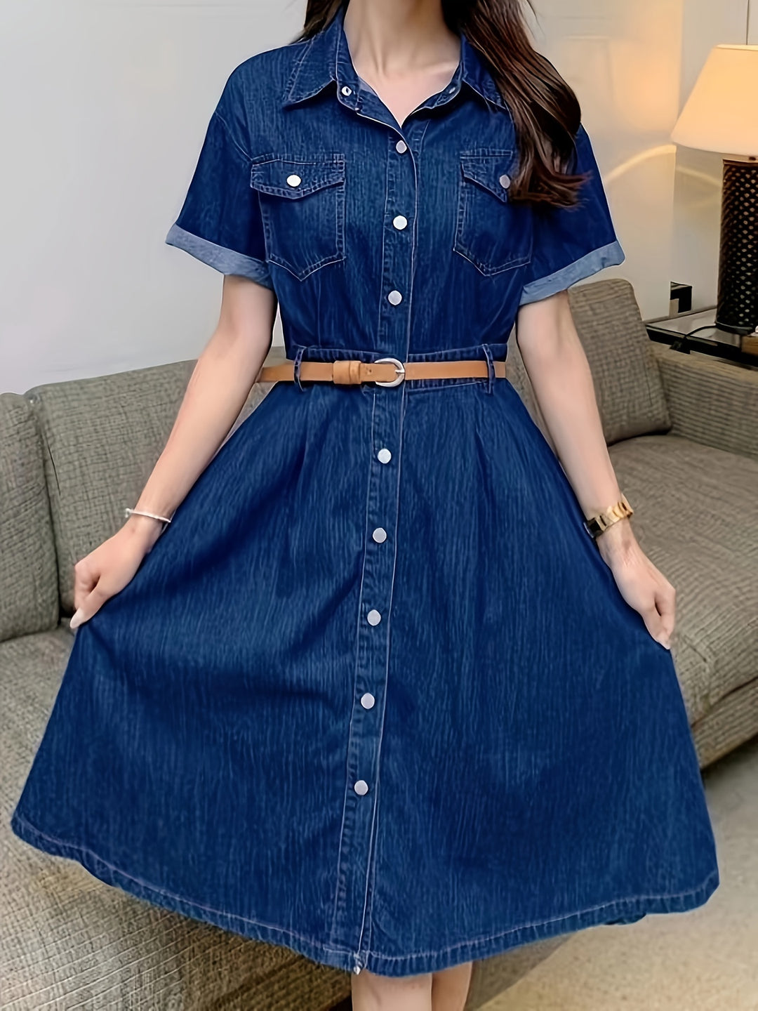 Women's Vintage Lapel Collar Denim Dress