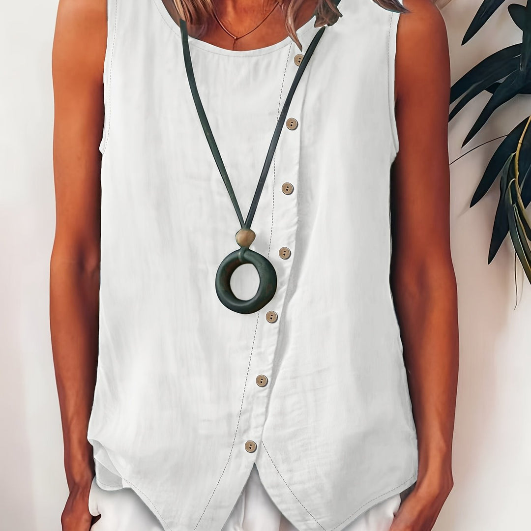 Women's Sleeveless Button-Down Sleeveless Vest Top