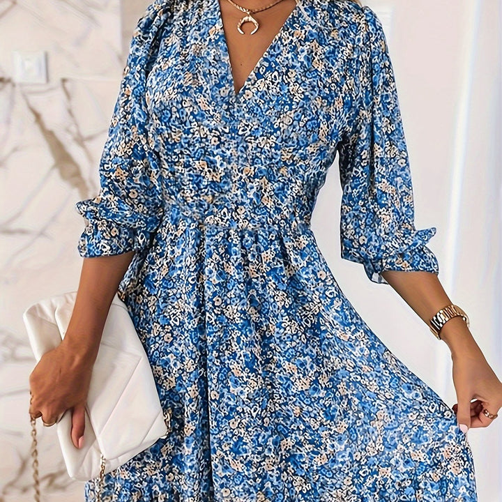 Women's Bohemian Print Short-Sleeved Floral Dress