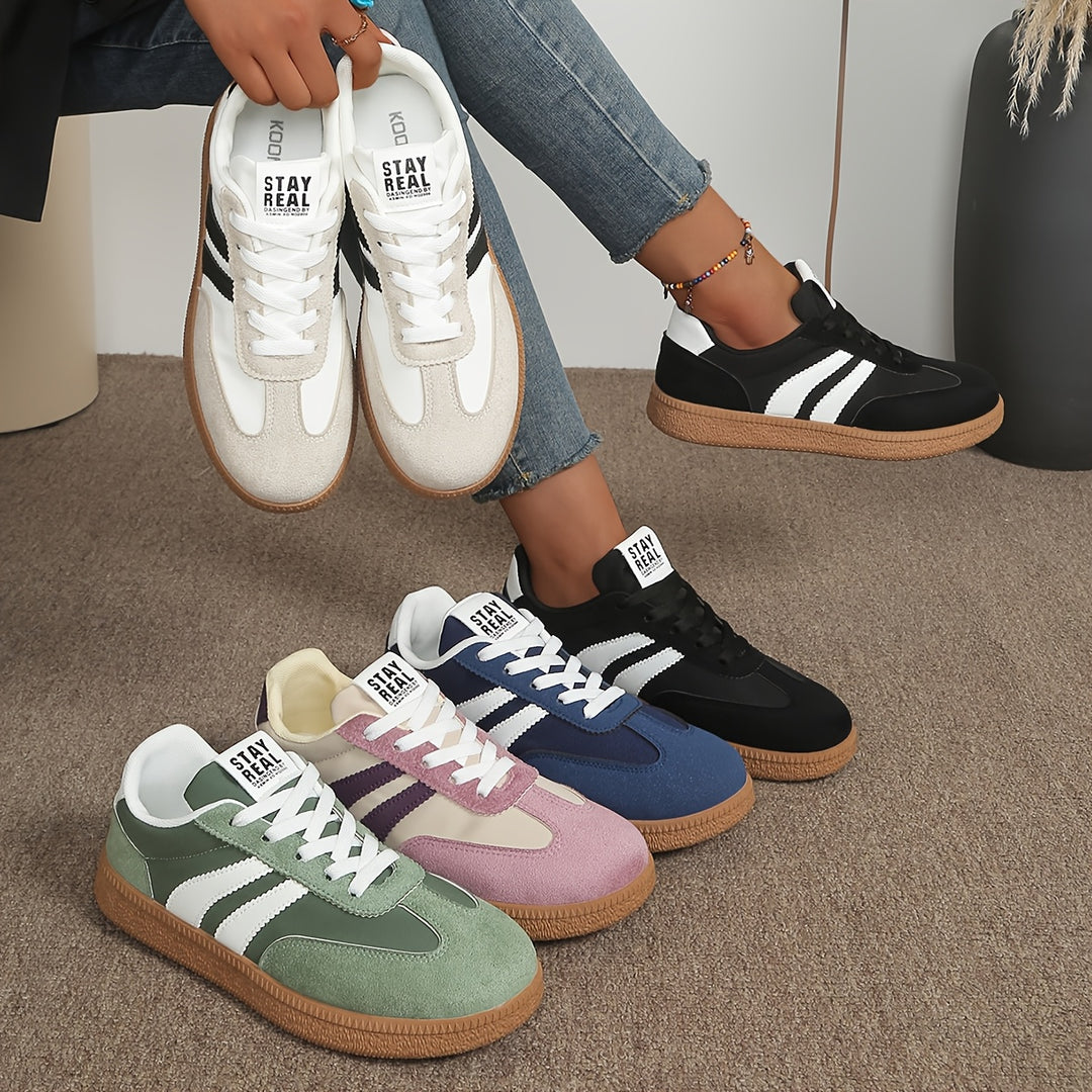 Women's Lace-Up Striped Outdoor Hiking Sneakers