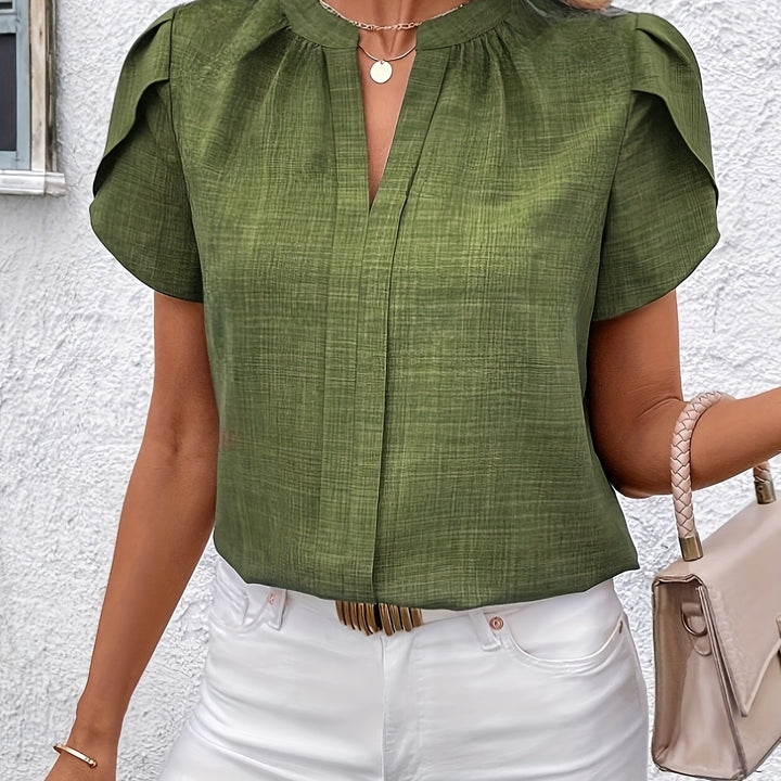 Women's Petal Sleeve Notched V-Neck Blouse