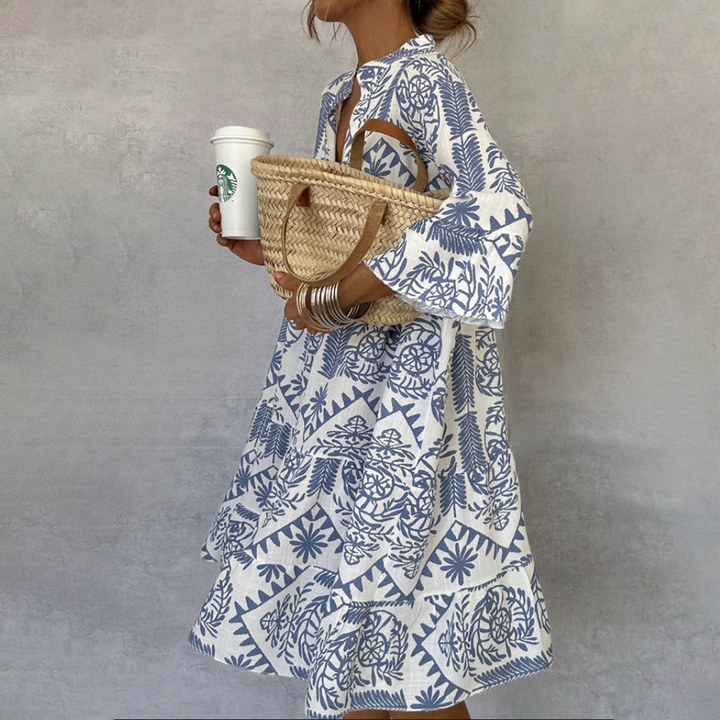 Women's Boho Patterned Long Sleeve Mini Dress