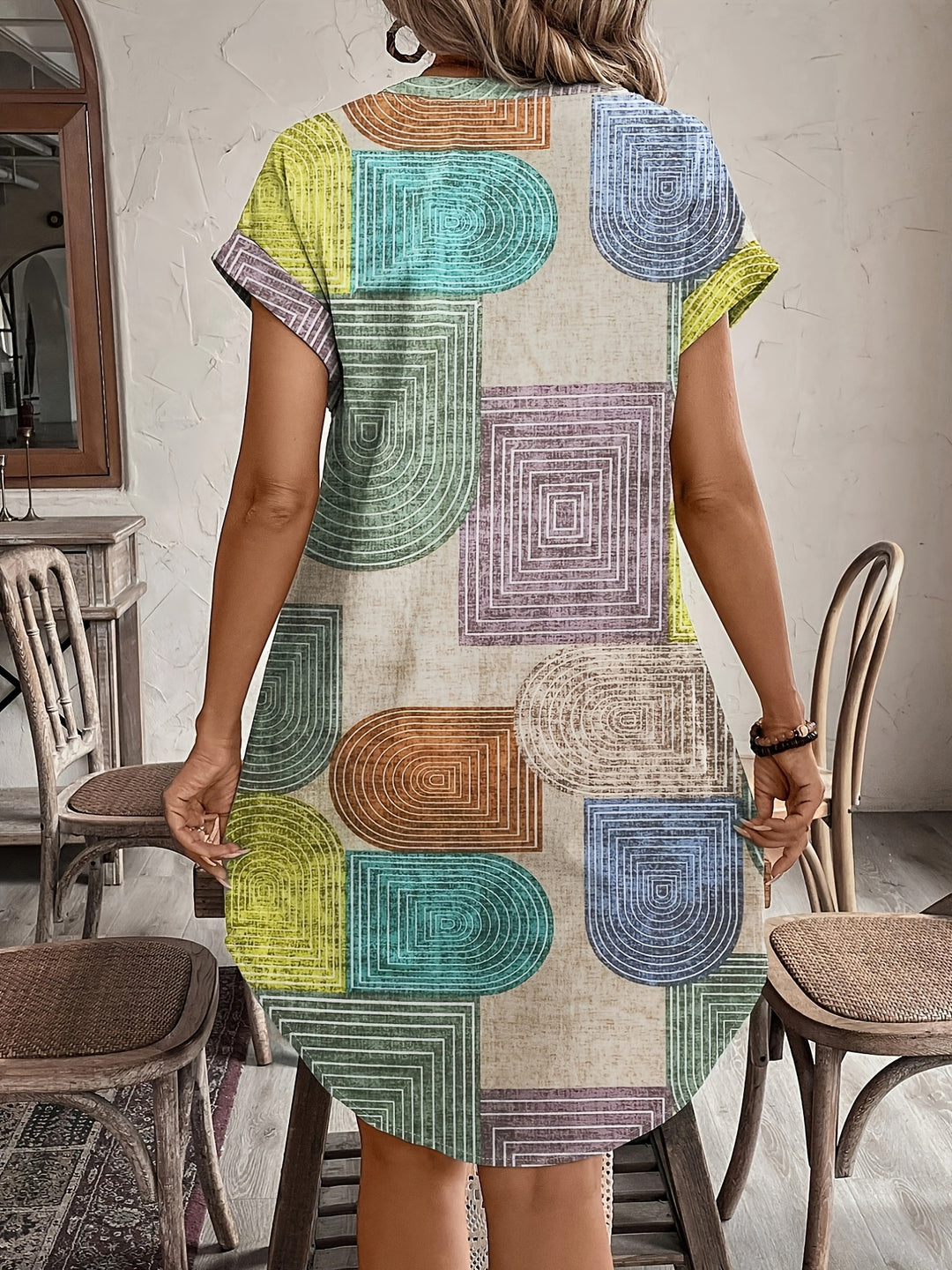 Women's Summer Printed Elegant V-Neck Button Dress