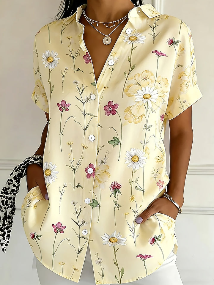 Women's Button-Up Short Sleeve Printed Shirt