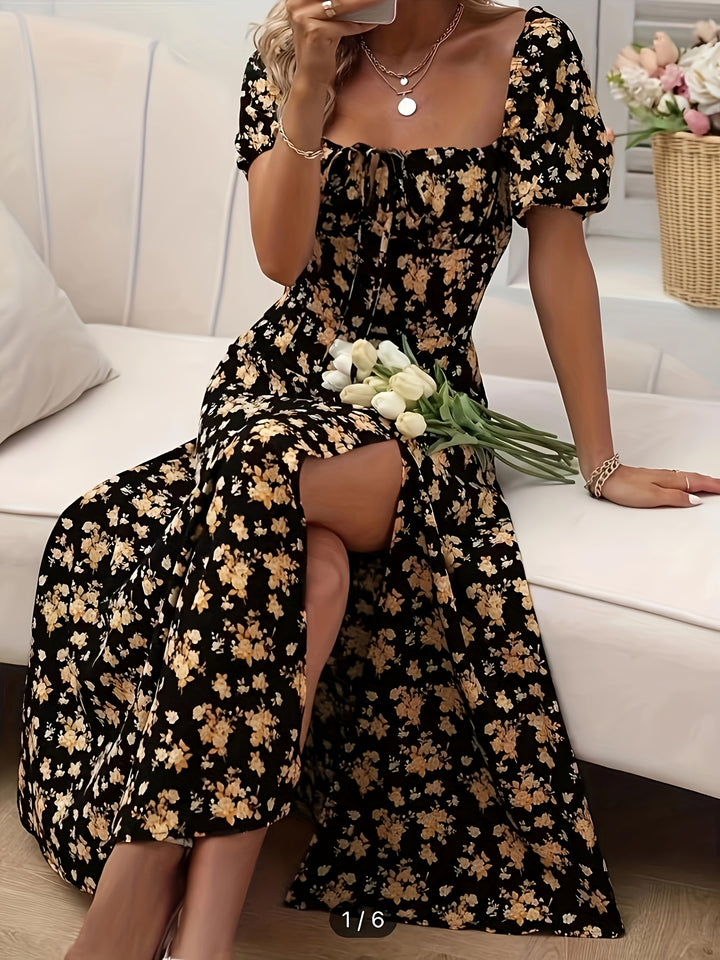 Women's Slit Floral Printed Summer Dress
