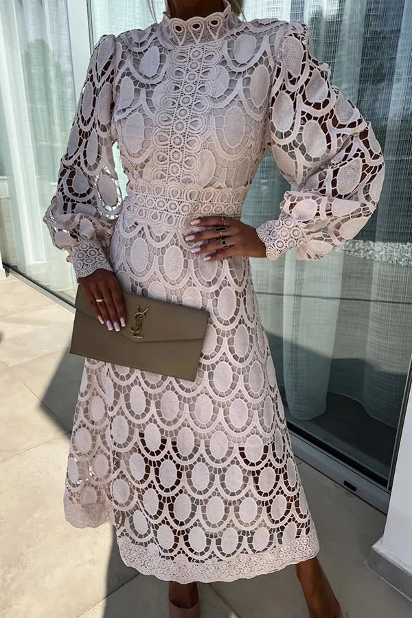 Francisca | Lace Lantern Sleeve Party Midi Dress
