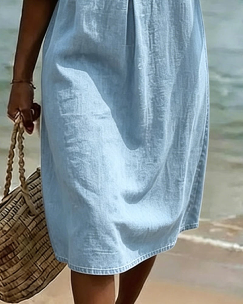 Aislinn | Denim Ruffle Sleeve A-Line Dress