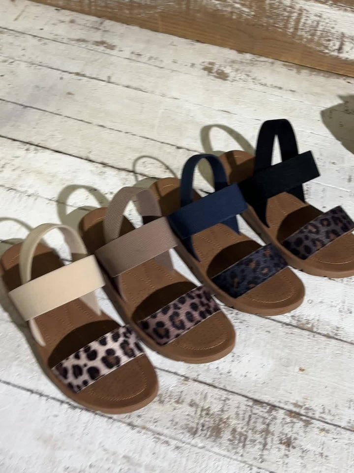 Women's Leopard Print Patchwork Flat Sandals