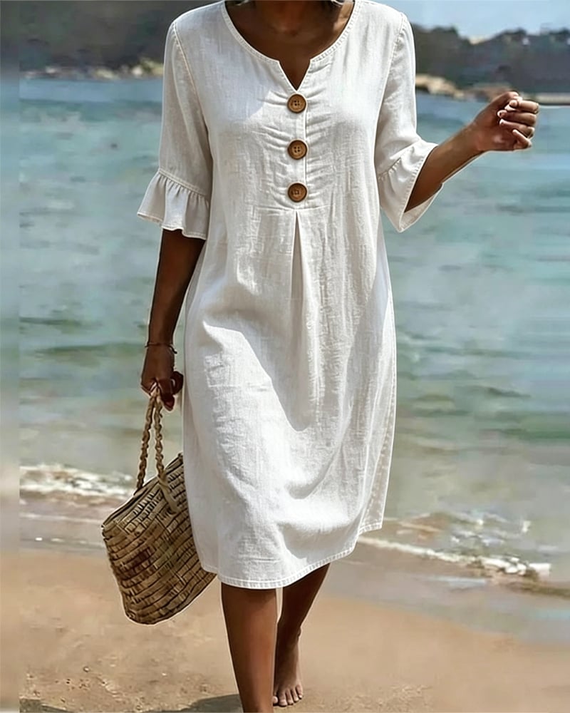 Aislinn | Denim Ruffle Sleeve A-Line Dress