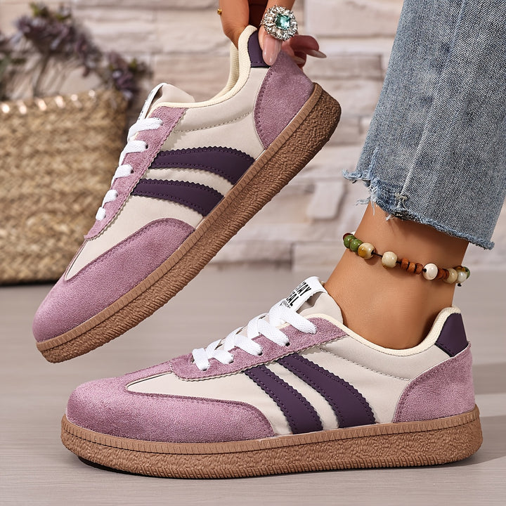 Women's Lace-Up Striped Outdoor Hiking Sneakers