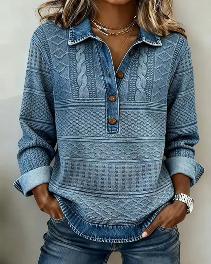 Faye | Women's Half-Button Collared Knit Sweatshirt