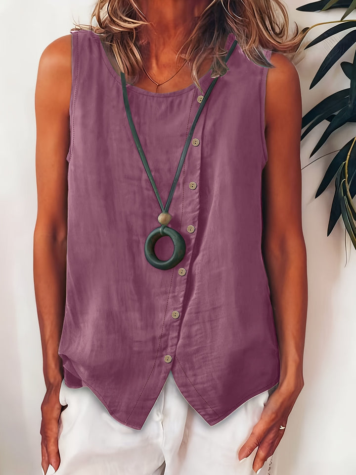 Women's Sleeveless Button-Down Sleeveless Vest Top
