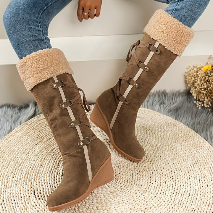 Elegant knee high winter boots for women with thick sole