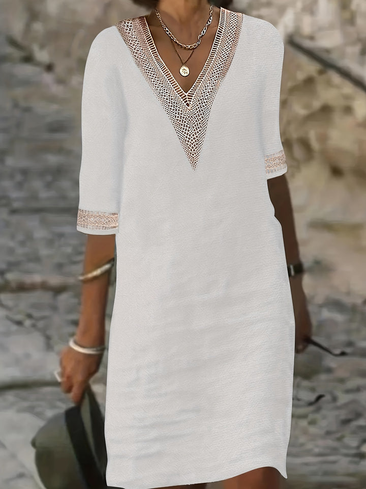 Women's Summer V-Neck Lace Short Sleeve Dress
