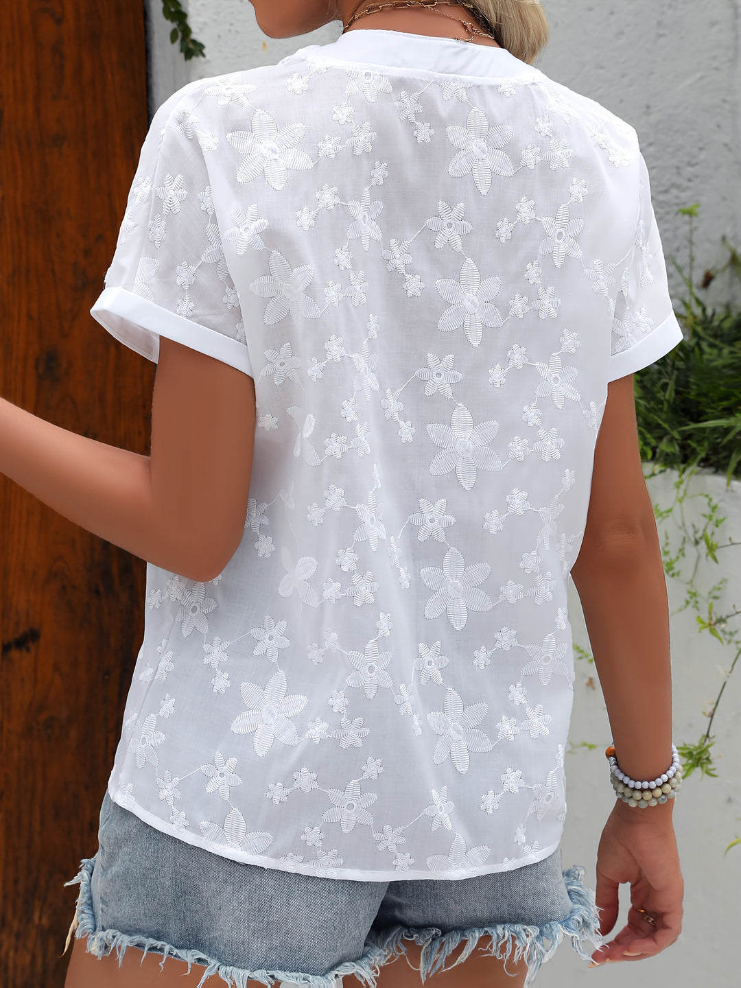 Women's Summer Floral Pattern V-Neck Batwing Sleeve Top