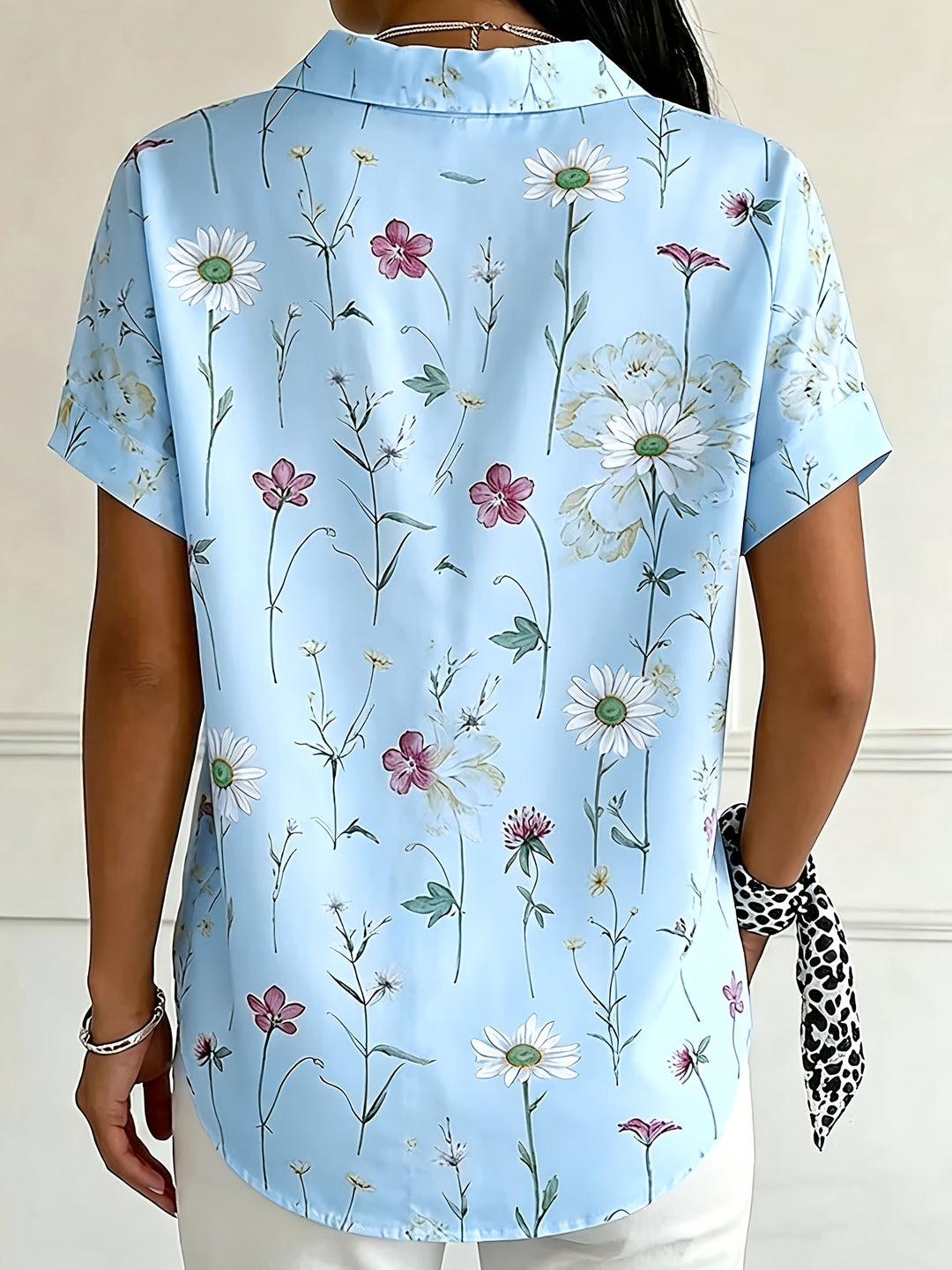 Women's Button-Up Short Sleeve Printed Shirt