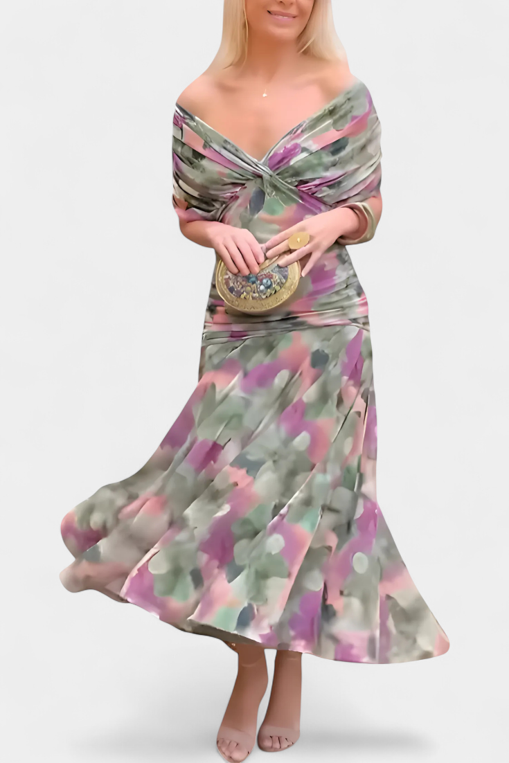 Florendra | Long Floral V Neck Dress