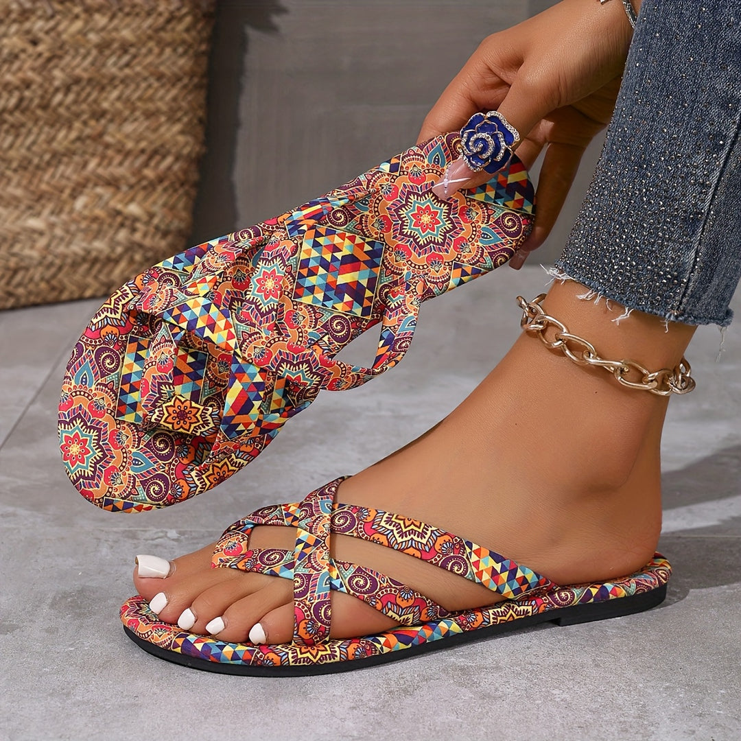 Women's Casual Round-Toe Bohemian Floral Print Sandals