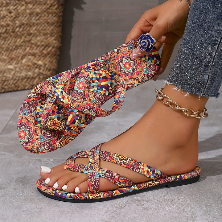 Women's Casual Round-Toe Bohemian Floral Print Sandals