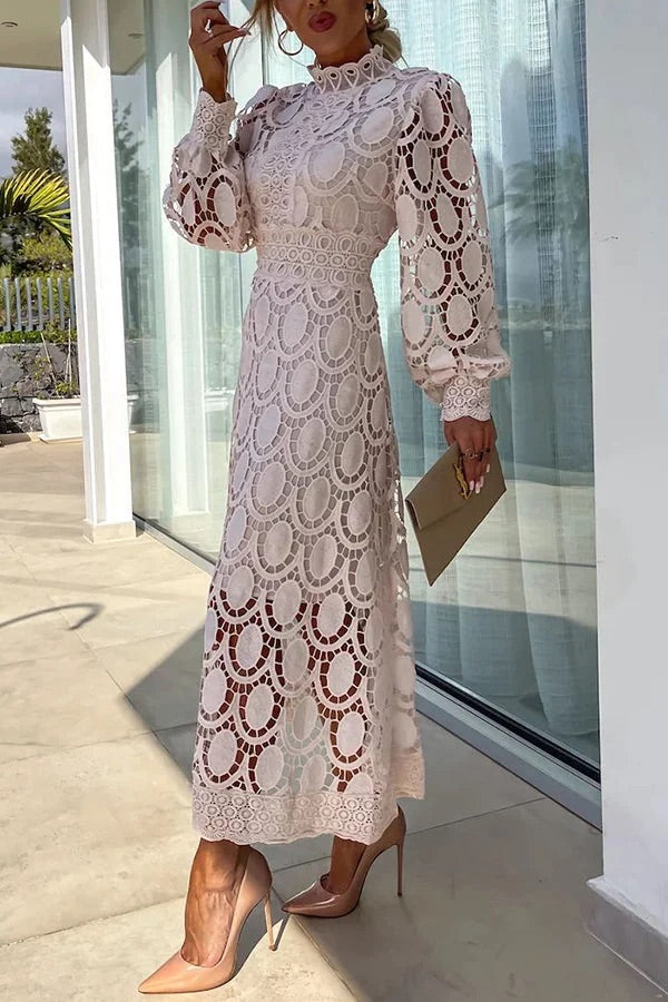 Francisca | Lace Lantern Sleeve Party Midi Dress