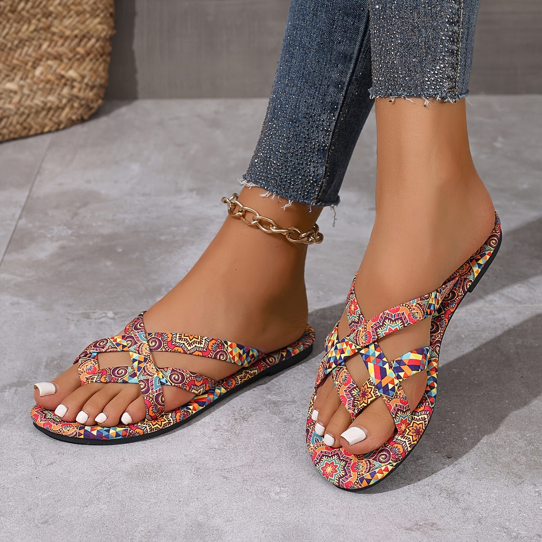 Women's Casual Round-Toe Bohemian Floral Print Sandals